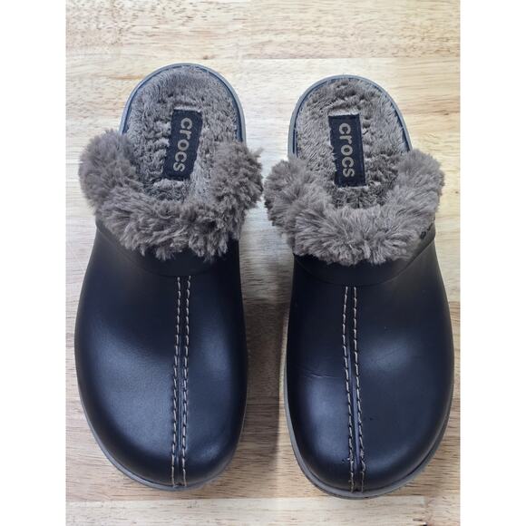 Womens Crocs Cobbler Eva Clogs Mules Fur Lined Espresso/Brown Comfort Size 8 - Picture 1 of 5